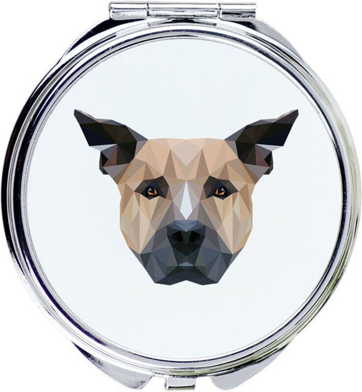 Runder Metallspiegel mit Staffordshire Bull Terrier Foto und geometrischer Aufschrift von Art-dog in Mehrfarbig - Bild 1
