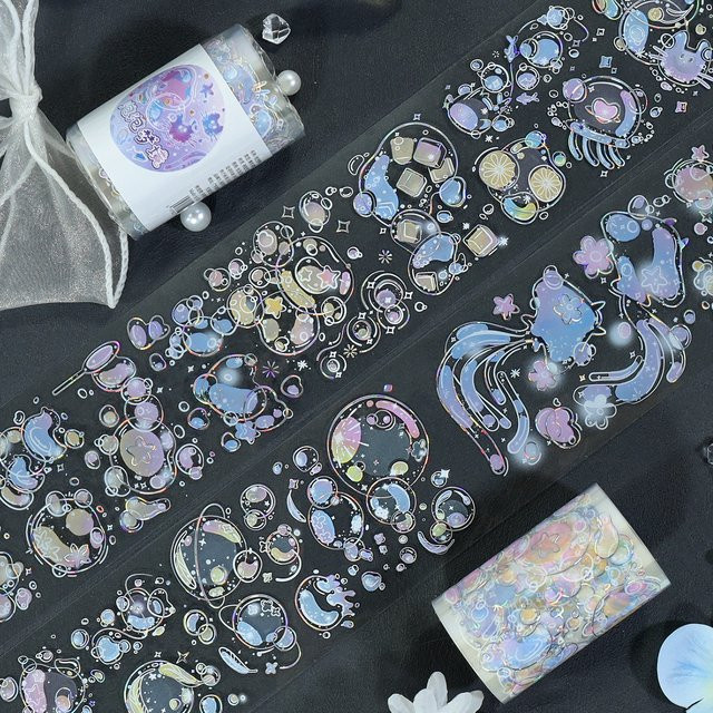 Dekoratives Glitzer-Klebeband Laser Silber Galaxie-Design PET Washi Tape für Scrapbooking und Journaling, 2 m Rolle - Bild 1