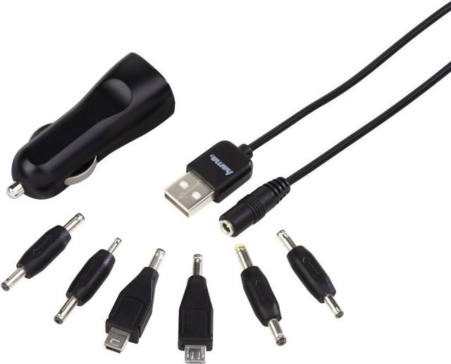 Hama Kfz-Lader-Set 1A in Schwarz mit 7 Anschlussvarianten inklusive USB-C und Micro-USB - Bild 1