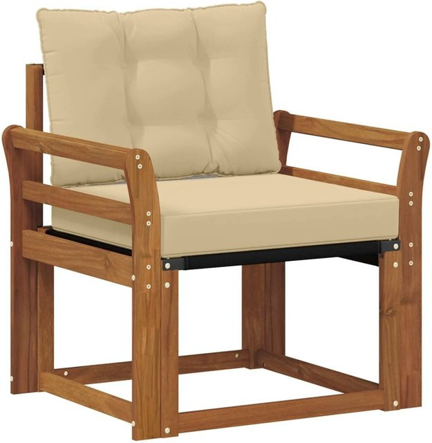 vidaXL Sofa mit Armlehnen aus massivem Akazienholz und Textilene in Natur-beige - Bild 1