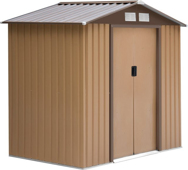 Outsunny Gartenhaus Geräteschuppen aus Stahl mit Bodenrahmen und Schiebetüren, Gelb, B/T/H: 213 x 130 x 185 cm - Bild 1