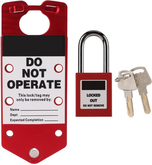Meterk Sicherheits-Lockout-Klammer aus Aluminiumlegierung mit manipulationssicheren Verriegelungslaschen, Schwarz, Breite: 3,8 cm - Bild 1