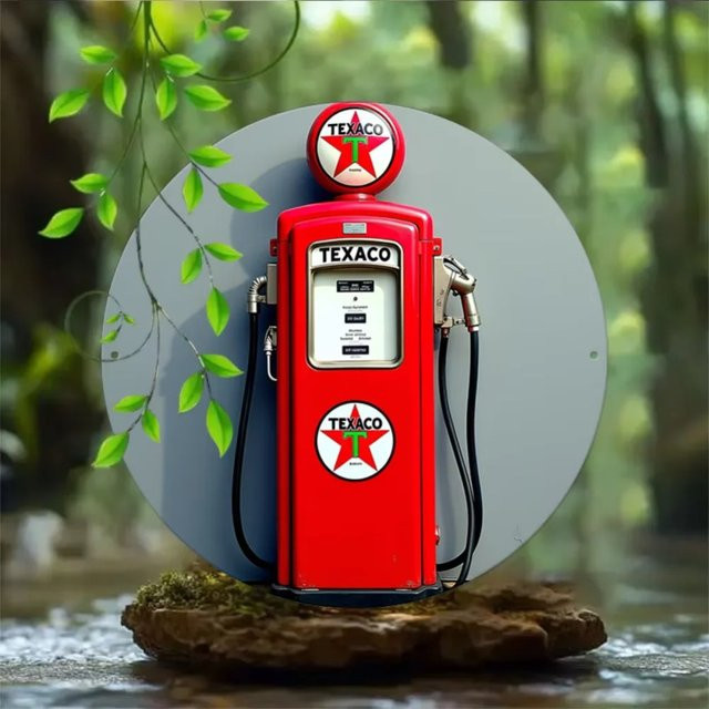Potdemiel Texaco Vintage Metallschild Rund Rot mit Gaspumpen-Motiv Durchmesser: 20 cm - Bild 1