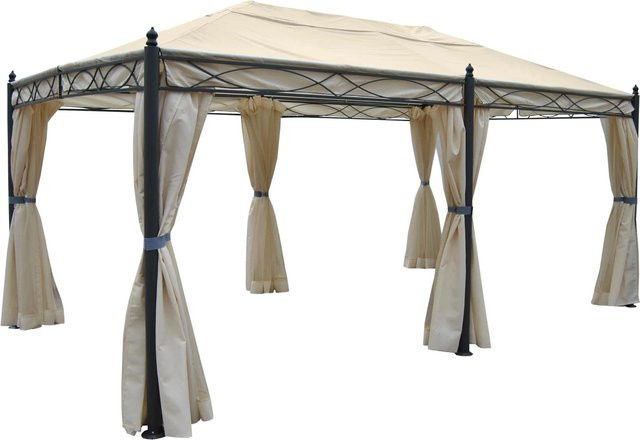 BERLINLODGE Pergola Cadiz Garten Pavillon in Creme mit Seitenwand und Moskitonetz, H: 276 cm, B: 300 cm, T: 500 cm - Bild 1