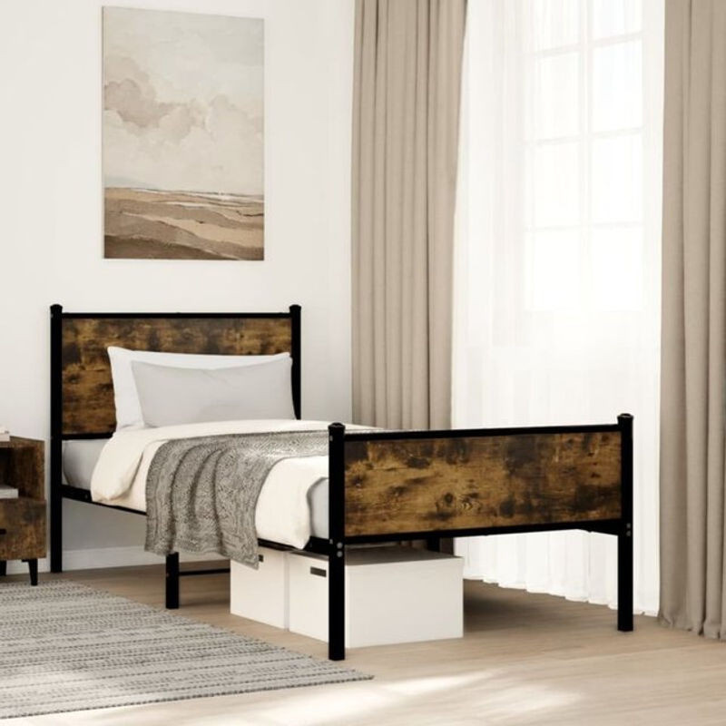 Metallbett Vidaxl in Räuchereiche Braun im Industrial Design, B/B/H: 80 x 200 cm, ohne Matratze - Bild 1