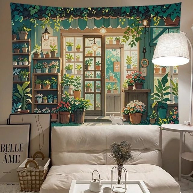 VIKAMA Wandteppich Nordic Pastoral Greenery in Grün mit floralem Design - Bild 1