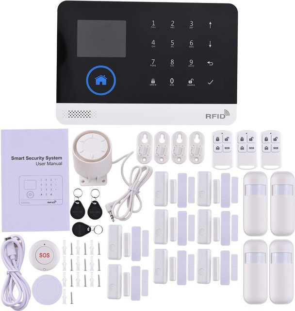 Binchi Smart Wireless Hausalarmsystem mit 4G Wifi, DIY App-Steuerung via Ty App, 2,4-Zoll TFT-Farbdisplay und kabelgebundener Sirene, Weiß - Bild 1