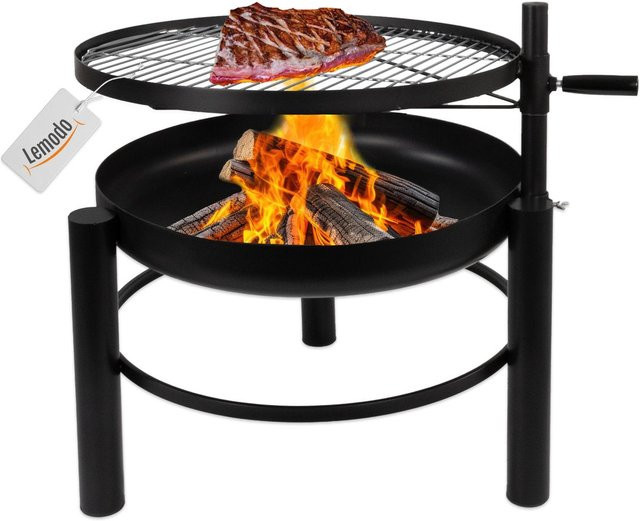 Lemodo Feuerschale aus Stahl mit höhenverstellbarem Schwenkgrill und Grillrost in Schwarz, Durchmesser: 60 cm - Bild 1