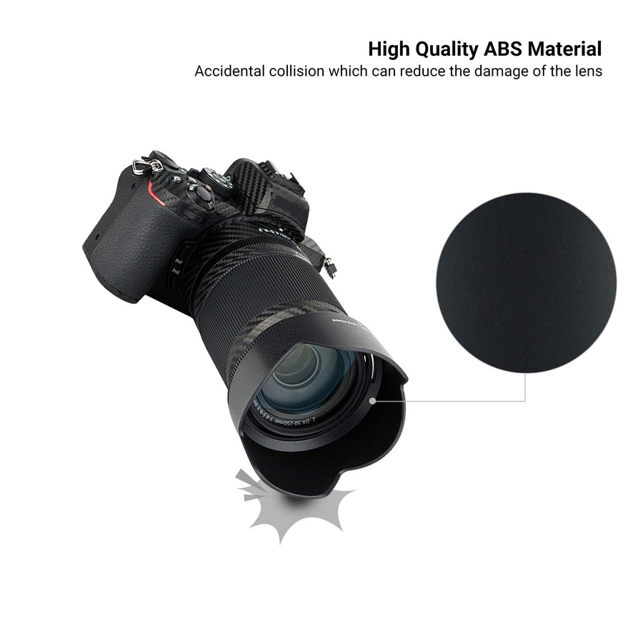 ABS Umkehrbare Gegenlichtblende für Nikon Nikkor Z DX Objektive, Set bestehend aus HN-40 und HB-90A, Schwarz, kompatibel mit Nikon Z50 Dual-Objektiv-Kit (16-50mm) - Bild 3
