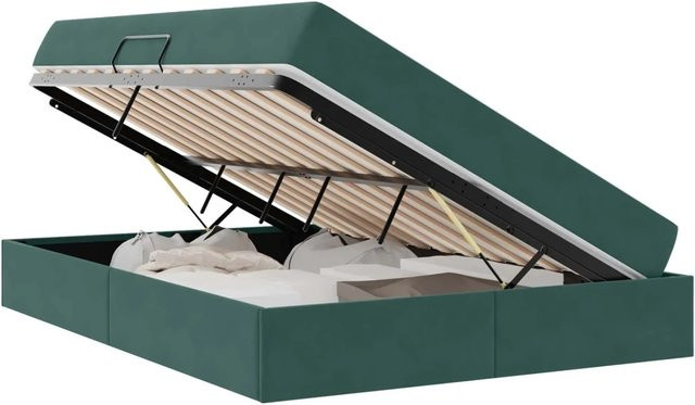 vidaXL Stauraumbett mit Matratze aus Samt in Dunkelgrün, B/T/H: 140 x 200 x 43,5 cm - Bild 1