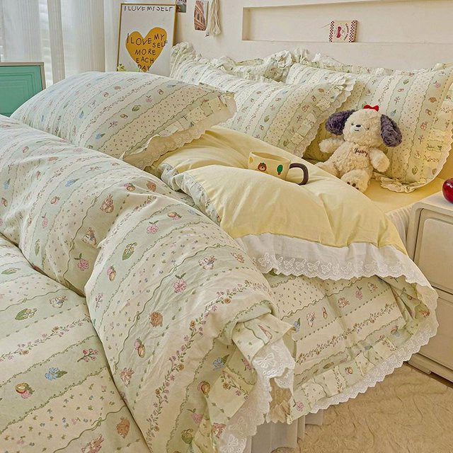 Bin Chi Textiles Bettwäsche-Set aus 100% Baumwolle mit floraler Spitze im Shabby Chic, Weiß, B/H: 150 x 200 cm - Bild 1
