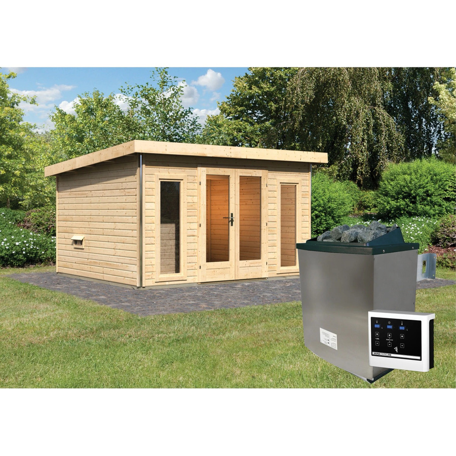 Saunahaus Magnus 2-Set A in Natur, inklusive 9 kW Saunaofen mit externer Steuerung - Bild 2