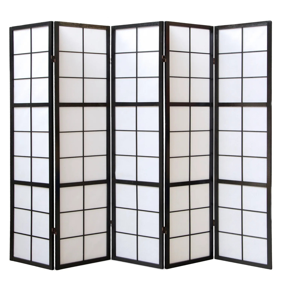 Homestyle4u 5-tlg. Shoji Paravent aus Holz und Reispapier in Schwarz, Höhe: 220 cm, Breite: 175 cm - Bild 2