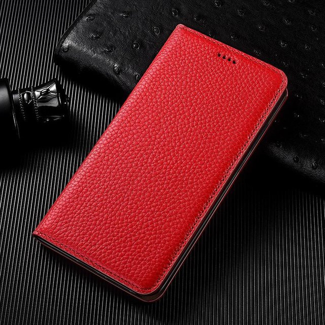Stoßfeste Klapphülle aus echtem Leder für Samsung Galaxy S26, S26 Pro, S26 Ultra und S26 Edge in Rot - Bild 1