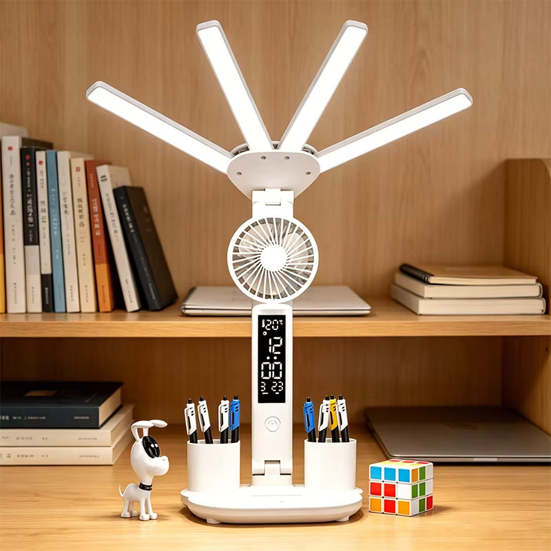 Lyfs LED Tischlampe mit Ventilator und digitaler Uhranzeige, wiederaufladbare Schreibtischlampe in Weiß mit Touch-Bedienung - Bild 3