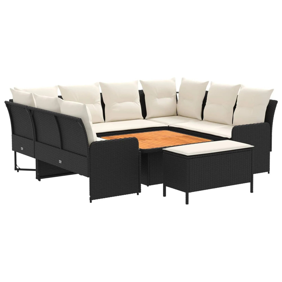 vidaXL Gartenmöbel-Set aus PE-Rattan und Akazienholz mit 7 Teilen in Schwarz und Creme - Bild 2