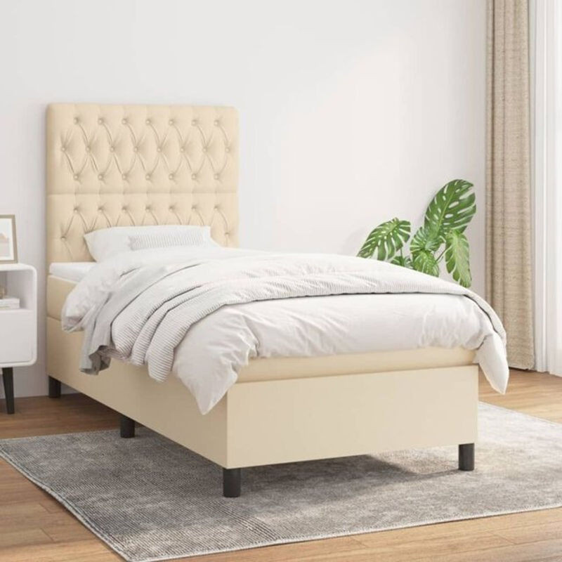 vidaxl Boxspringbett mit Matratze in Beige aus Stoff, B/T/H: 90 x 200 x 118 cm - Bild 1