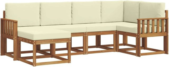 vidaXL Outdoor-Sofagarnitur L-Form aus Akazienholz mit 6 Kissen in Beige und Natur - Bild 1