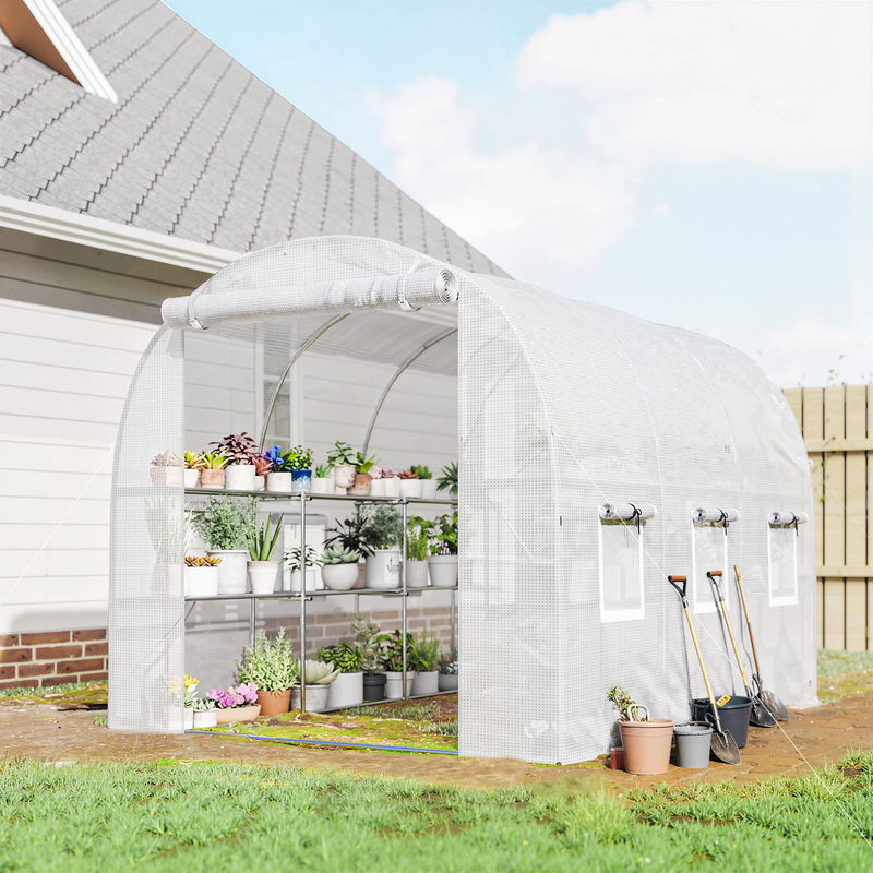 Outsunny Foliengewächshaus mit Regalen und Reißverschlusstür in Weiß, B/T/H: 2,7 x 2 x 2 m - Bild 2