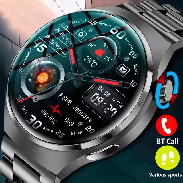 Ola Esporte Smartwatch für Damen und Herren in Schwarz mit Edelstahlarmband, wasserfestem Runddisplay und Sprachanruffunktion - Bild 1