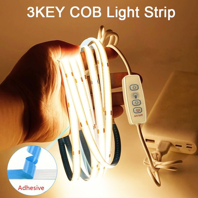 Mikenoon COB LED-Streifen mit USB-Anschluss und 3-Tasten-Dimmer, dimmbares Diodenband in Warmweiß für TV, Spiegel und Schrankbeleuchtung - Bild 1