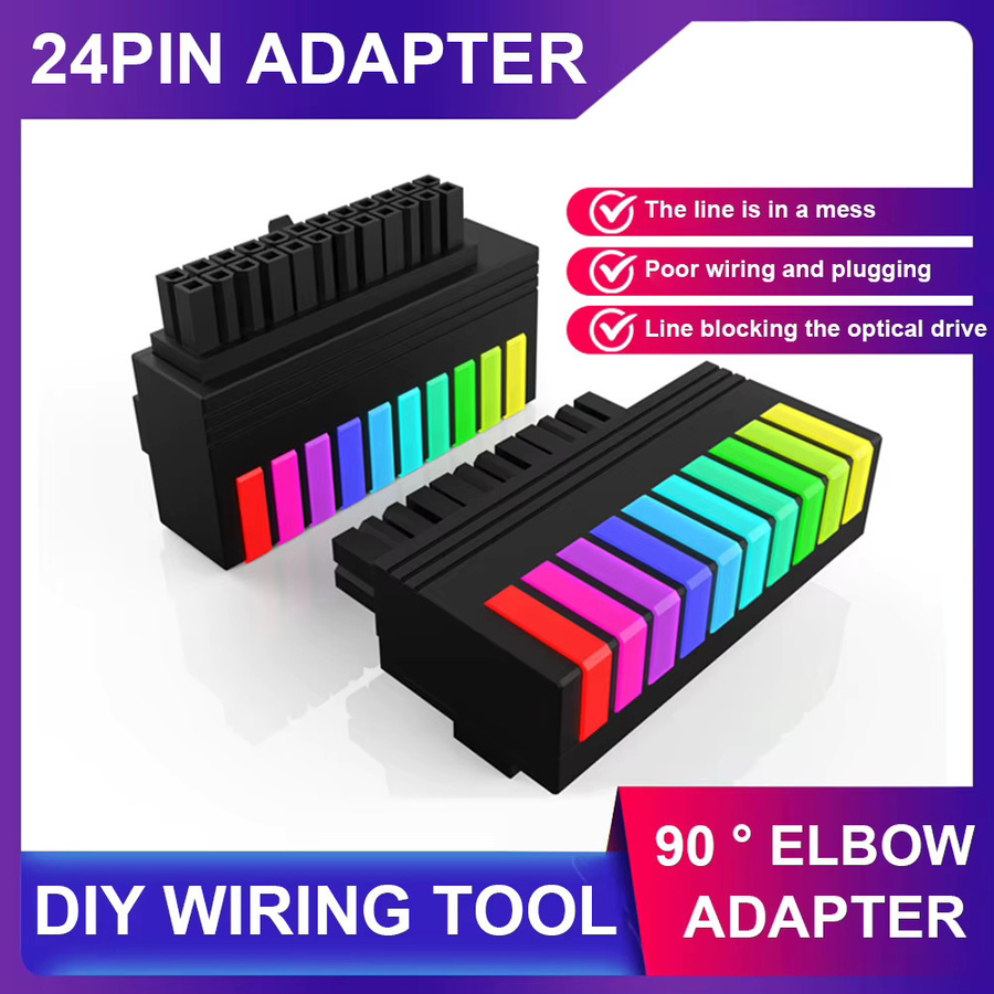 ATX 24-poliger 90-Grad-Stromanschluss Adapter mit 5V 3-poligem ARGB Anschluss in Schwarz für Desktop-PC Motherboards - Bild 2