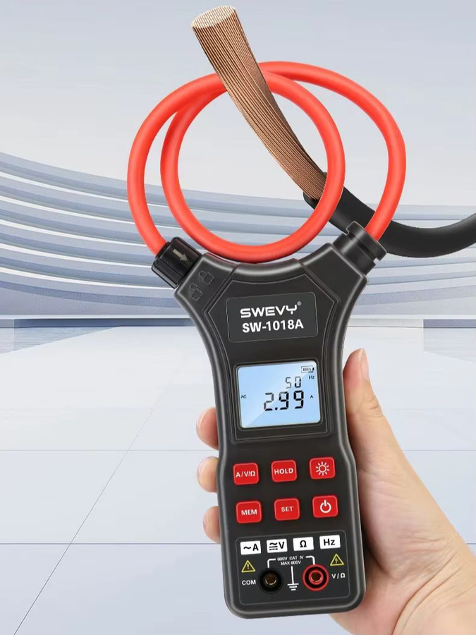 SWEVY SW1018A Digitale flexible Stromzange mit LCD-Hintergrundbeleuchtung als Multimeter für AC/DC-Spannung, Wechselstrom und Widerstandstest (0 mA – 9999 A) - Bild 5
