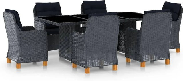 vidaXL 7-tlg Garten-Essgruppe aus Poly Rattan mit Auflagen in Anthrazit Modell 5 - Bild 1