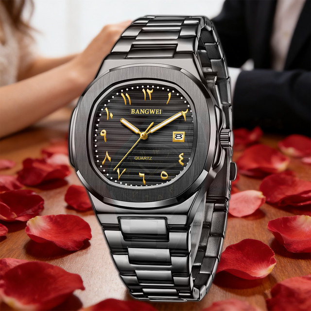 BANGWEI Armbanduhr, Edelstahl, Quarz, Schwarz, Herren - Bild 1