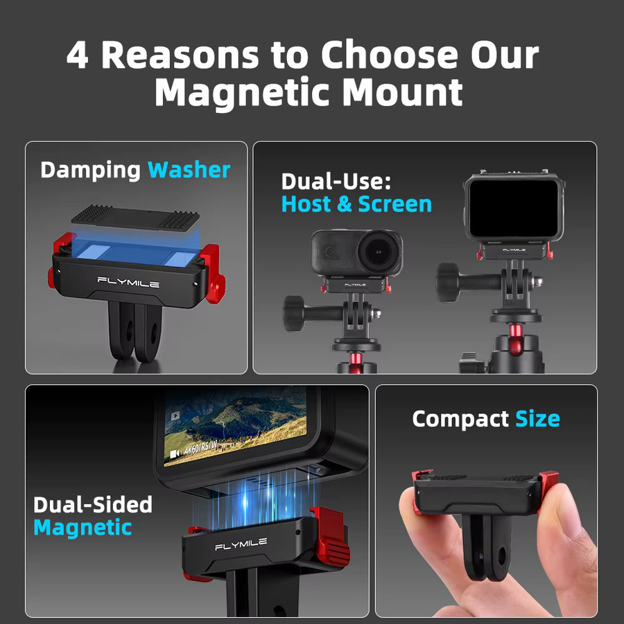 Flymile Schnellwechselbasis-Magnetadapter für DJI OSMO Action 6 in Schwarz als Zubehör Verlängerungshalterungsplatte - Bild 2