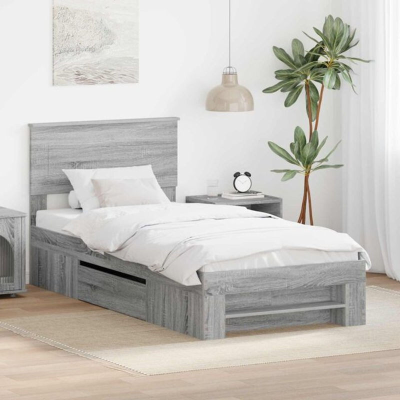 Bettrahmen mit Kopfteil vidaXL in Grau, Modernes Design aus Holzwerkstoff, B/T/H: 100 x 200 x 90 cm - Bild 1