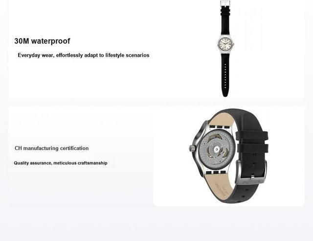 Swatch Armbanduhr Automatik, Edelstahlgehäuse, Perlmutt, Lederarmband, Unisex - Bild 1