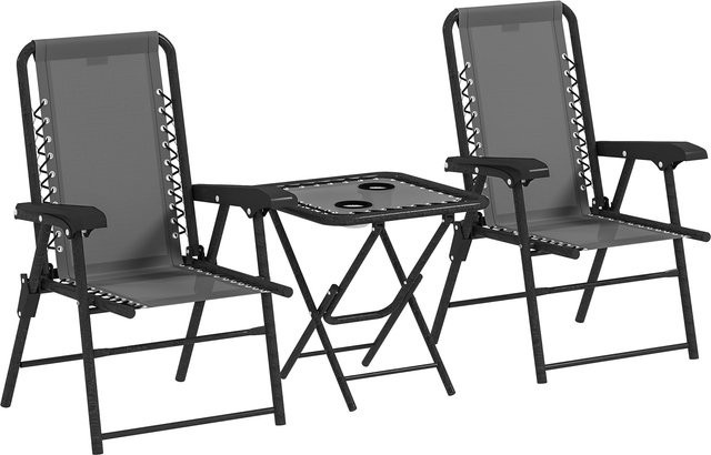 Outsunny 3-teiliges Bistro Set aus Stahl mit klappbarem Tisch und Becherhalter in Dunkelgrau - Bild 1