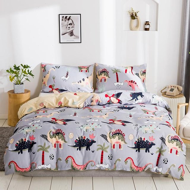 Binchi Fitness Dinosaurier Bettwäsche-Set aus Mikrofaser in Grau mit nordischem Design - Bild 1