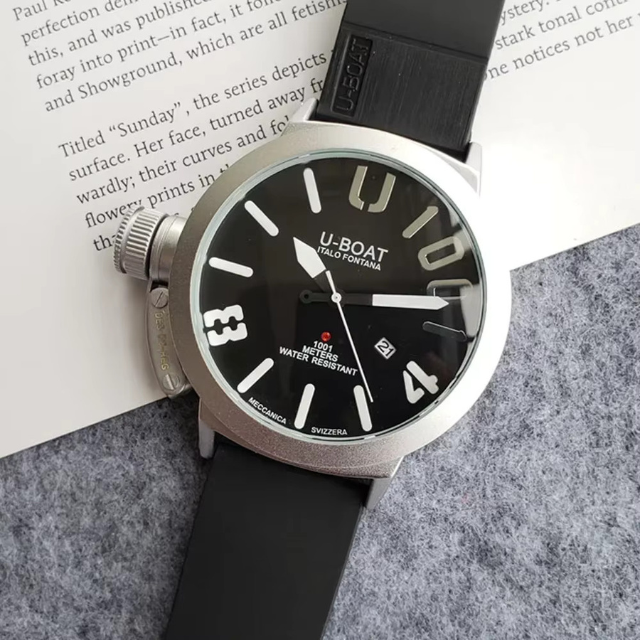 U-BOAT Armbanduhr, Edelstahl, Kautschuk, Schwarz, Silber, Herren - Bild 2