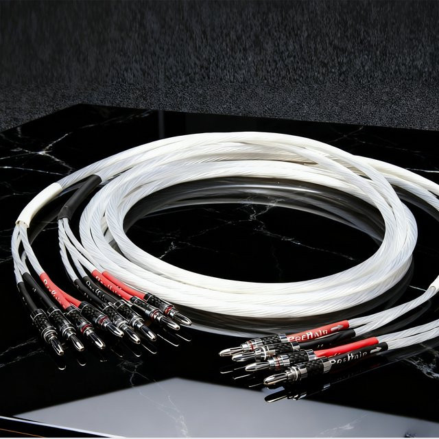 Preffair 7N OCC versilberte Biwire-Lautsprecherkabel 2B auf 4B mit Carbonfaser-Stecker in Silber - Bild 1