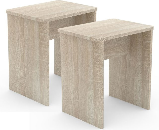 VCM 2er Set Sitzhocker Esal Würfel Beistelltisch aus Holz in Sonoma-Eiche und Beige, B/H/T: 40 x 45 x 30 cm - Bild 1