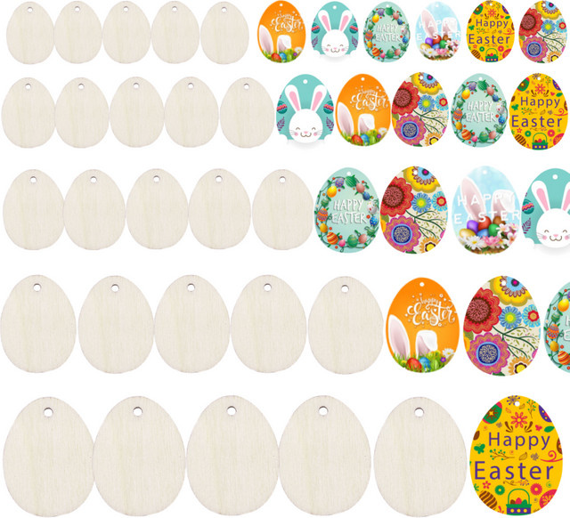 ZQCXLD DIY Ostern Holzereier als Anhänger mit Seilen für Kinder und Bastelarbeiten - Bild 1