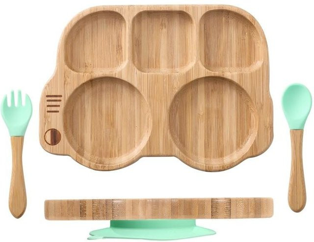 Baby-Essgeschirr-Set von Binchi Outdoor Product aus Silikon und Bambus, BPA-frei, in Grün und Mehrfarbig - Bild 1