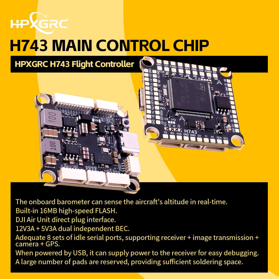 HawkSpeed H743 Flight Controller mit Dual ICM42688P Barometer und 16 MB Black Box, Unterstützung für BetaFlight und Ardupilot, Farbe: Schwarz, B/T: 30,5 x 30,5 mm - Bild 2