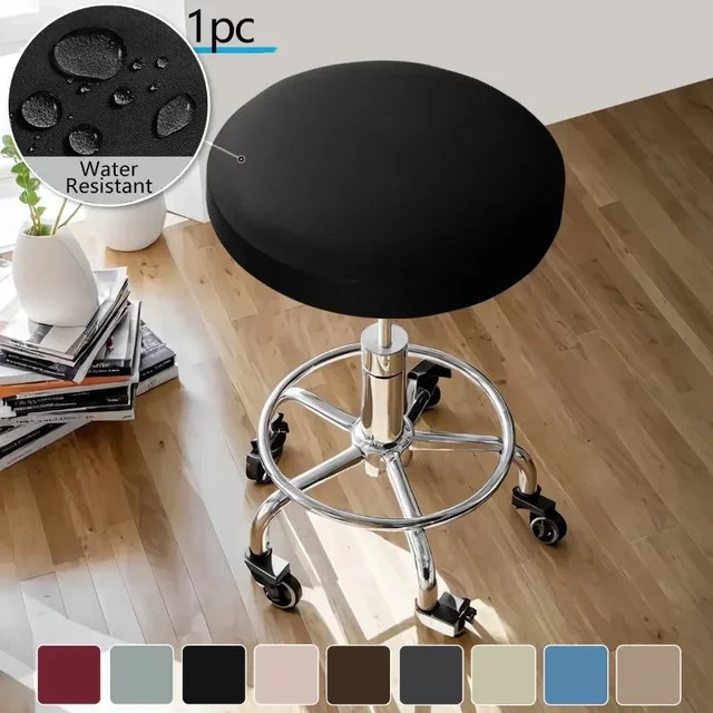 JHWarmo Hockerbezug für runde Barhocker, schwarz, wasserabweisend und schmutzabweisend, elastisch und modern - Bild 1