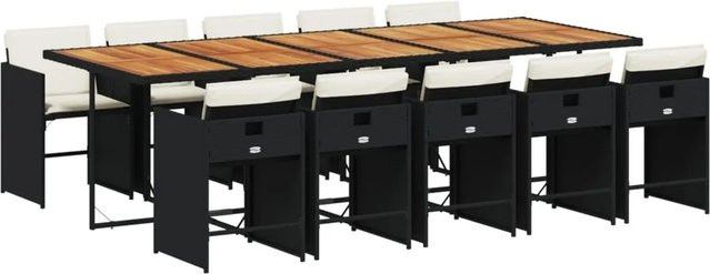 vidaXL 11-tlg Garten-Essgruppe aus Poly-Rattan und Akazienholz mit Kissen in Schwarz und Braun - Bild 1