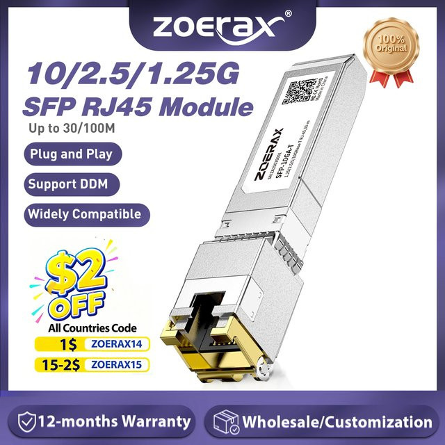 ZoeRax SFP+ zu RJ45 Kupfermodul Ethernet-Transceiver in Silber, kompatibel mit Cisco und Mikrotik - Bild 1