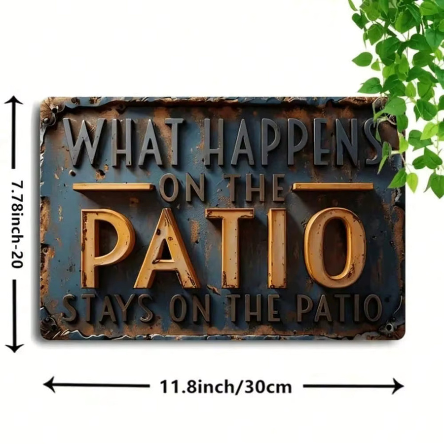 Rustikales Metall-Terrassenschild CIFBUY mit Typografie What Happens on Patio Stays on Patio als Wanddekoration für Garten und Außenbereich, B: 30,5 cm, H: 76,2 cm - Bild 2