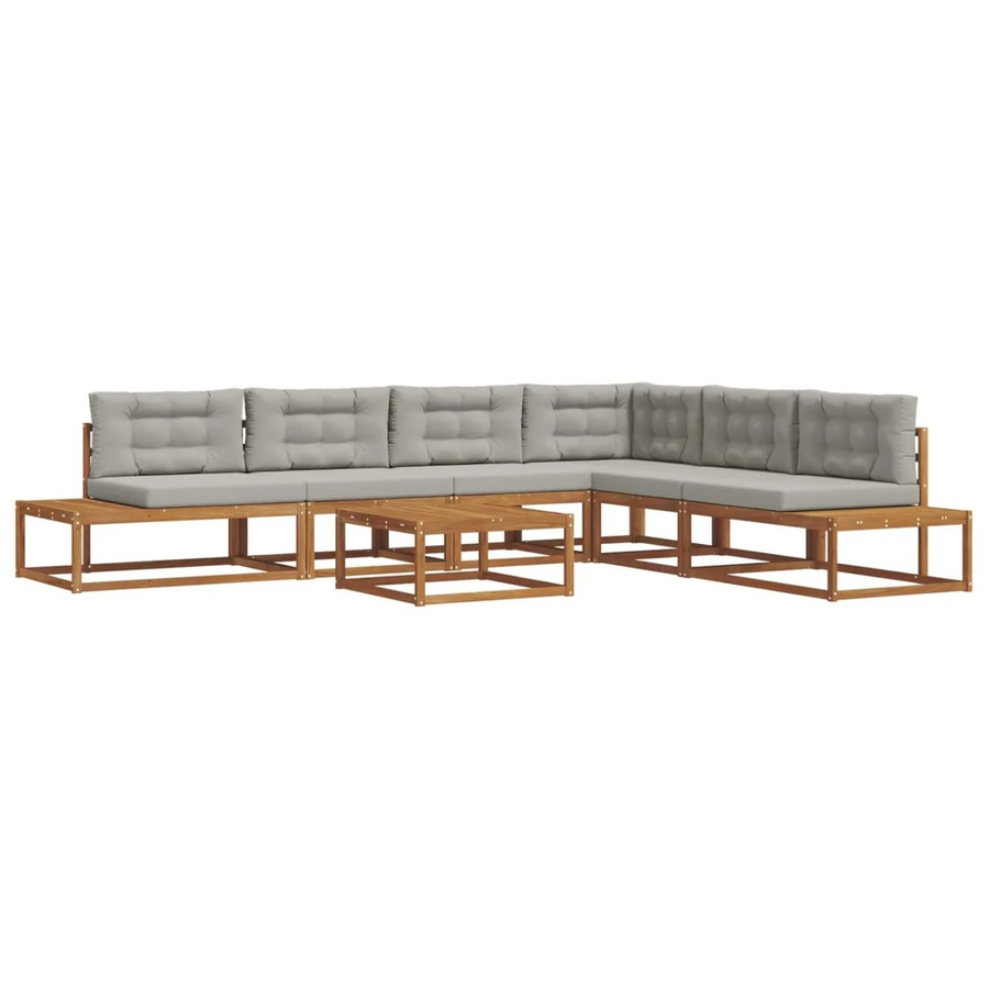 vidaXL Outdoor-Sofagarnitur 7-teilig aus Akazienholz in Natur und Hellgrau mit L-Form und UV-beständigen Polstern - Bild 2