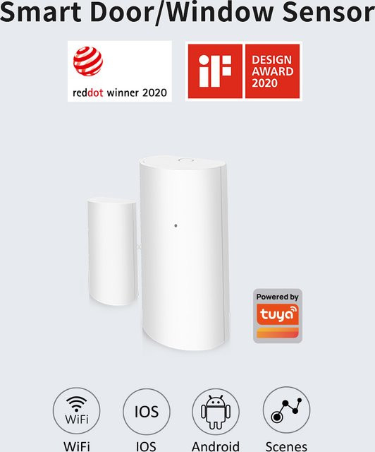 Tuya WiFi Smart Tür- und Fenstersensor Drahtloser Kontaktmelder in Weiß für Hausautomation und Sicherheitssysteme - Bild 1