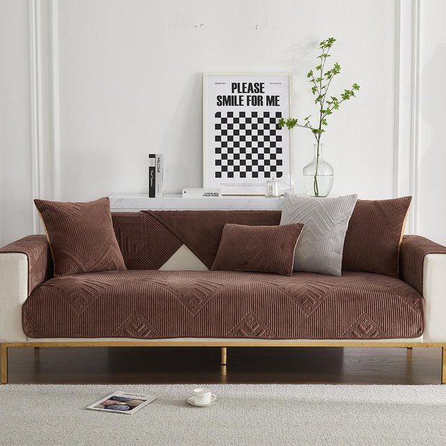 Gesteppter Sofabezug aus dickem Samt in Braun, rutschfester Plüsch-Couchüberwurf im nordischen Design, Breite: 70 cm - Bild 1