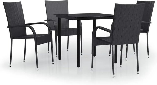 vidaXL 5-teilige Garten-Essgruppe in Schwarz mit Glastisch und Metallgestell - Bild 1