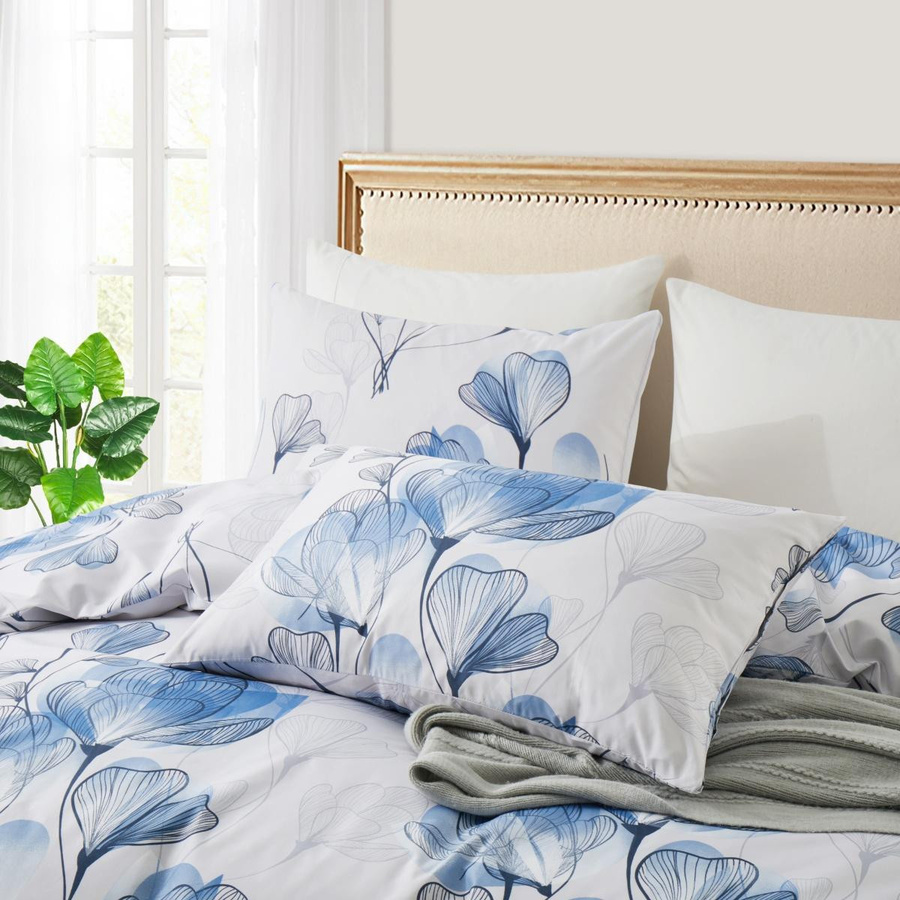 Bin Chi Textiles Bettwäsche-Set mit Blumenmuster in Blau, Einzelbett, B/H: 135 x 200 cm - Bild 1