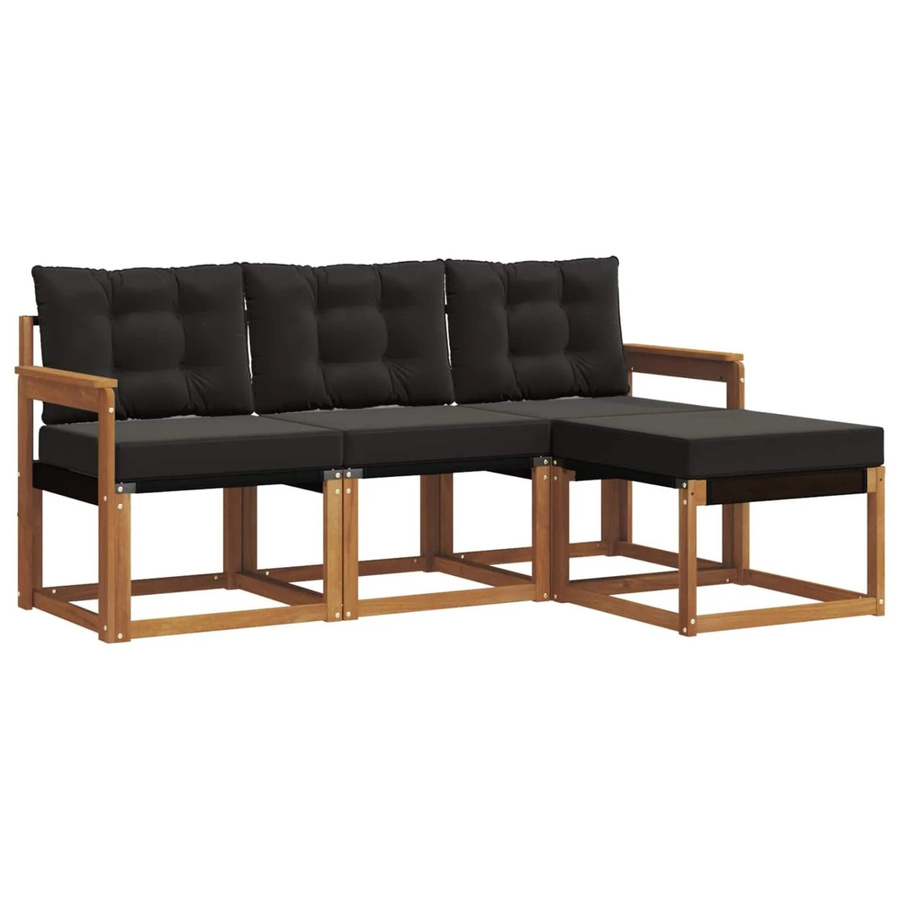 vidaXL Outdoor-Sofagarnitur 4-teilig L-Form aus Akazienholz mit Textilene und Kissen in Schwarz und Natur - Bild 2